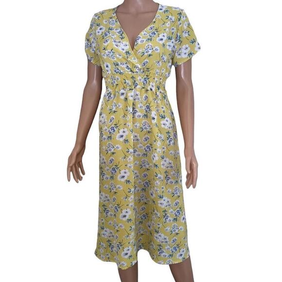 Women Short Sleeve Wrap Boho Floral Maxi Boho Dress Ladies Summer Sundress SZ SM - Picture 3 of 8